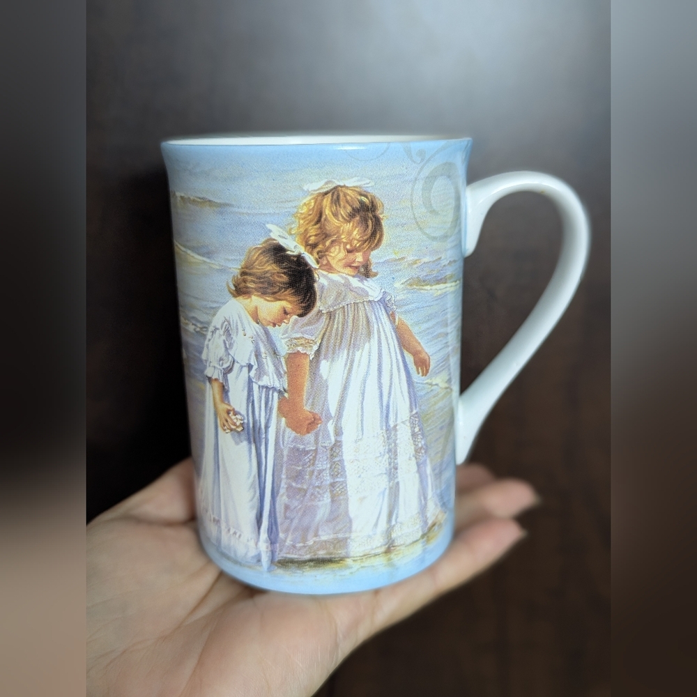 Elegant Blue Ceramic Mug with Children Design